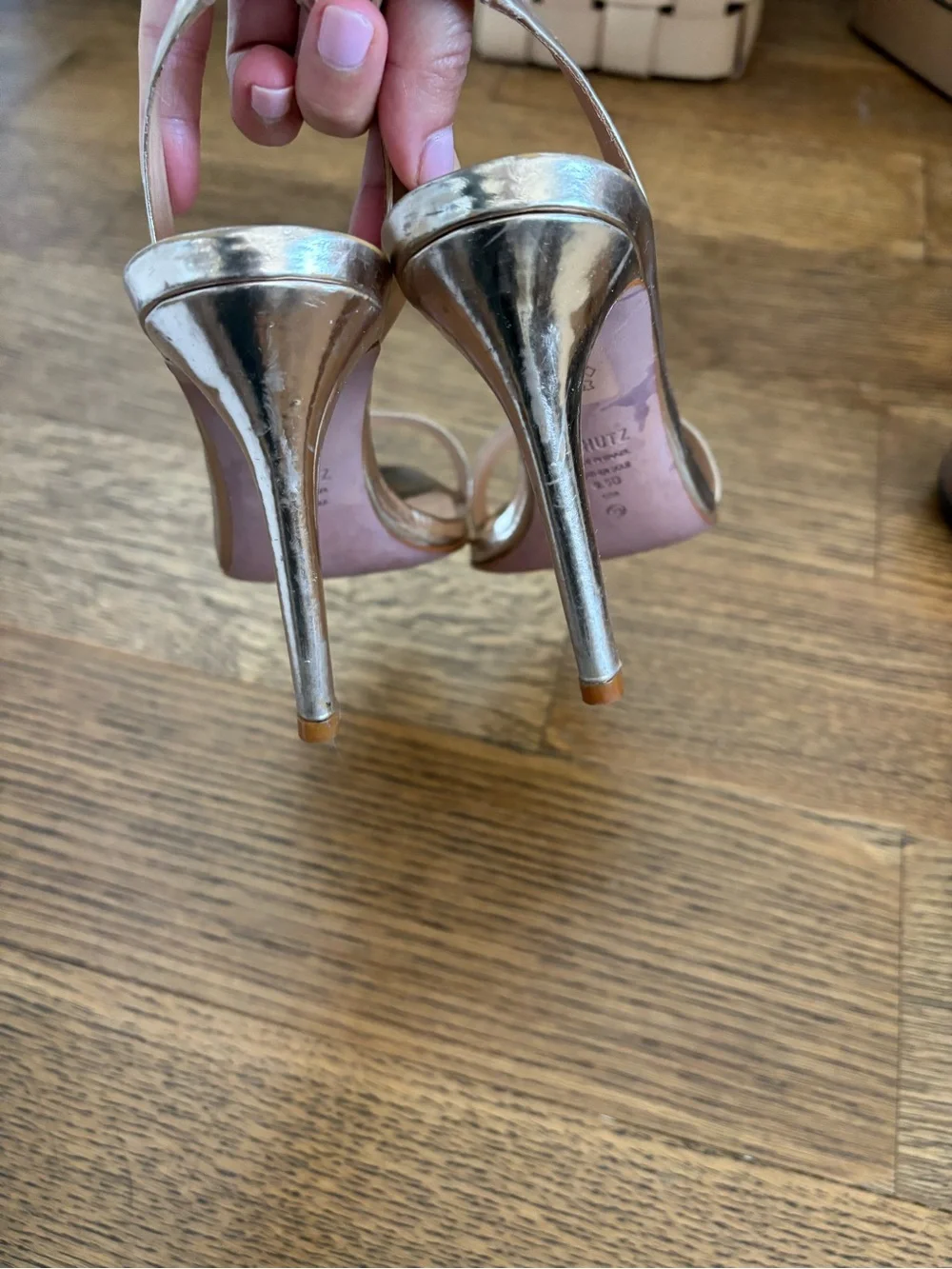 SCHUTZ Metallic Gold Open-Toe Slingback Heels